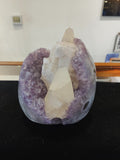 Amethyst with Calcite Crystal Inclusions Geode Sculpture