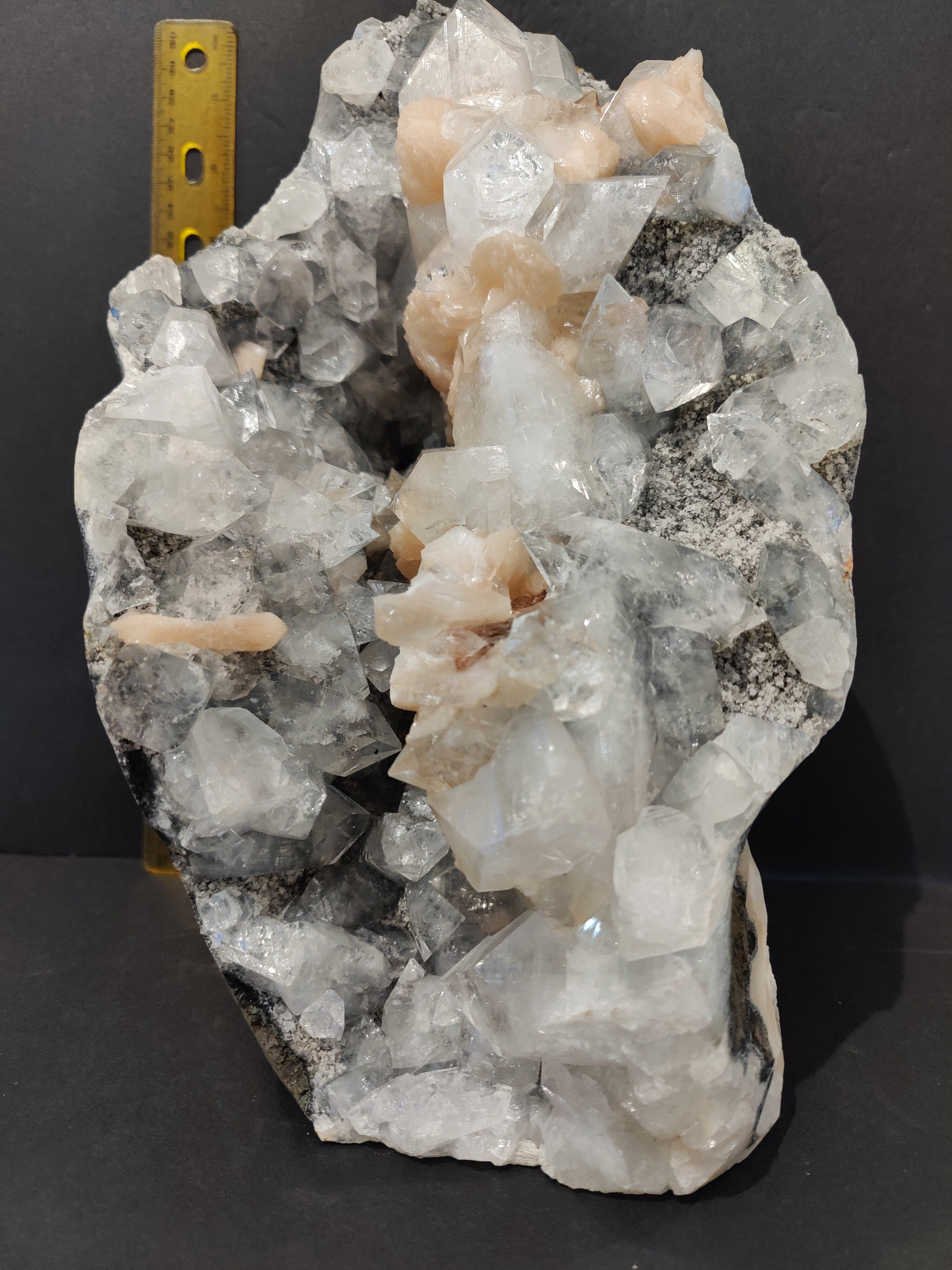Clear Apophyllite with Peach Stilbite Cabinet Specimen 7,825g