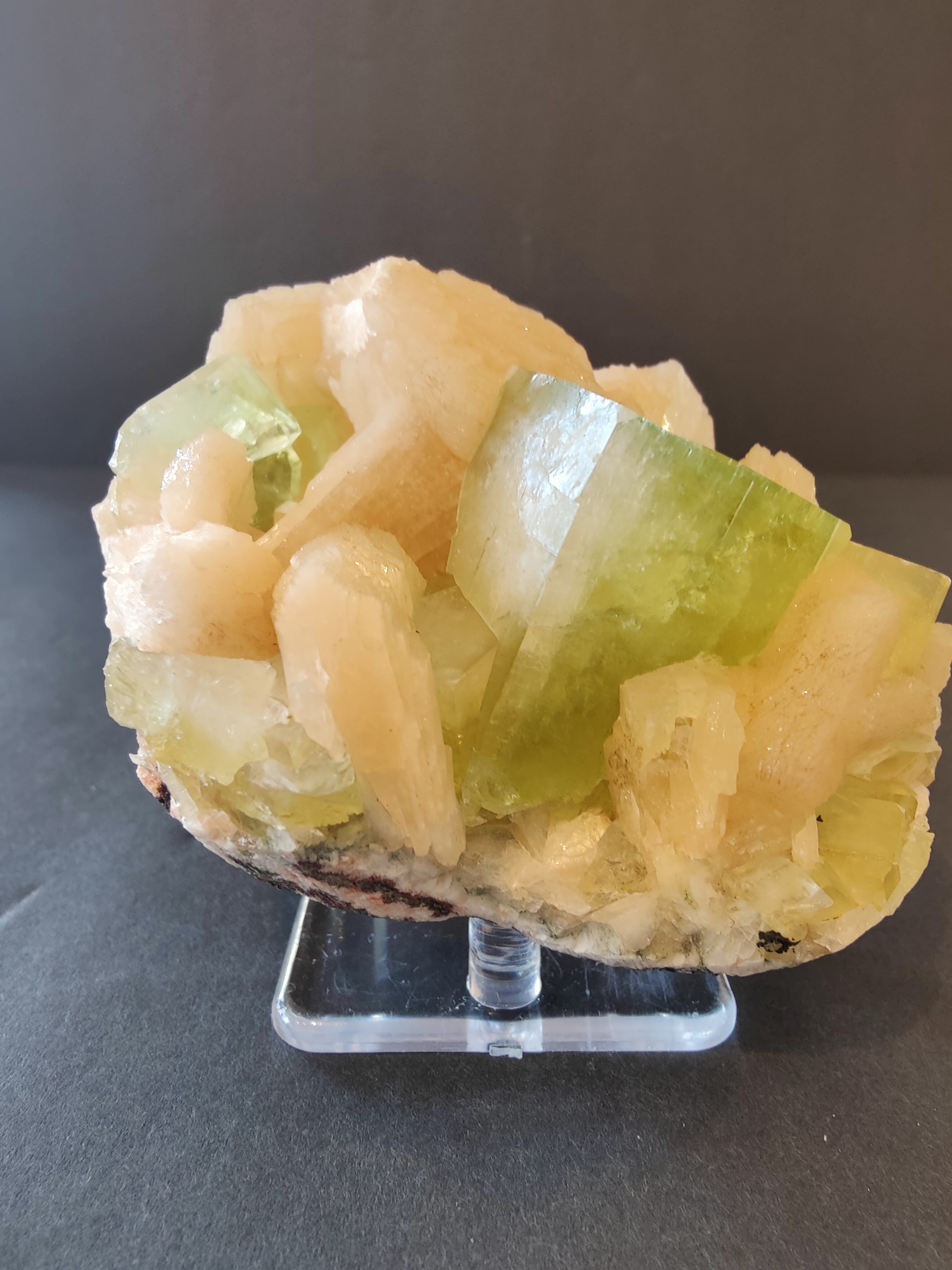 Green Apophyllite Cubes with Peach Stilbite Specimen 322g