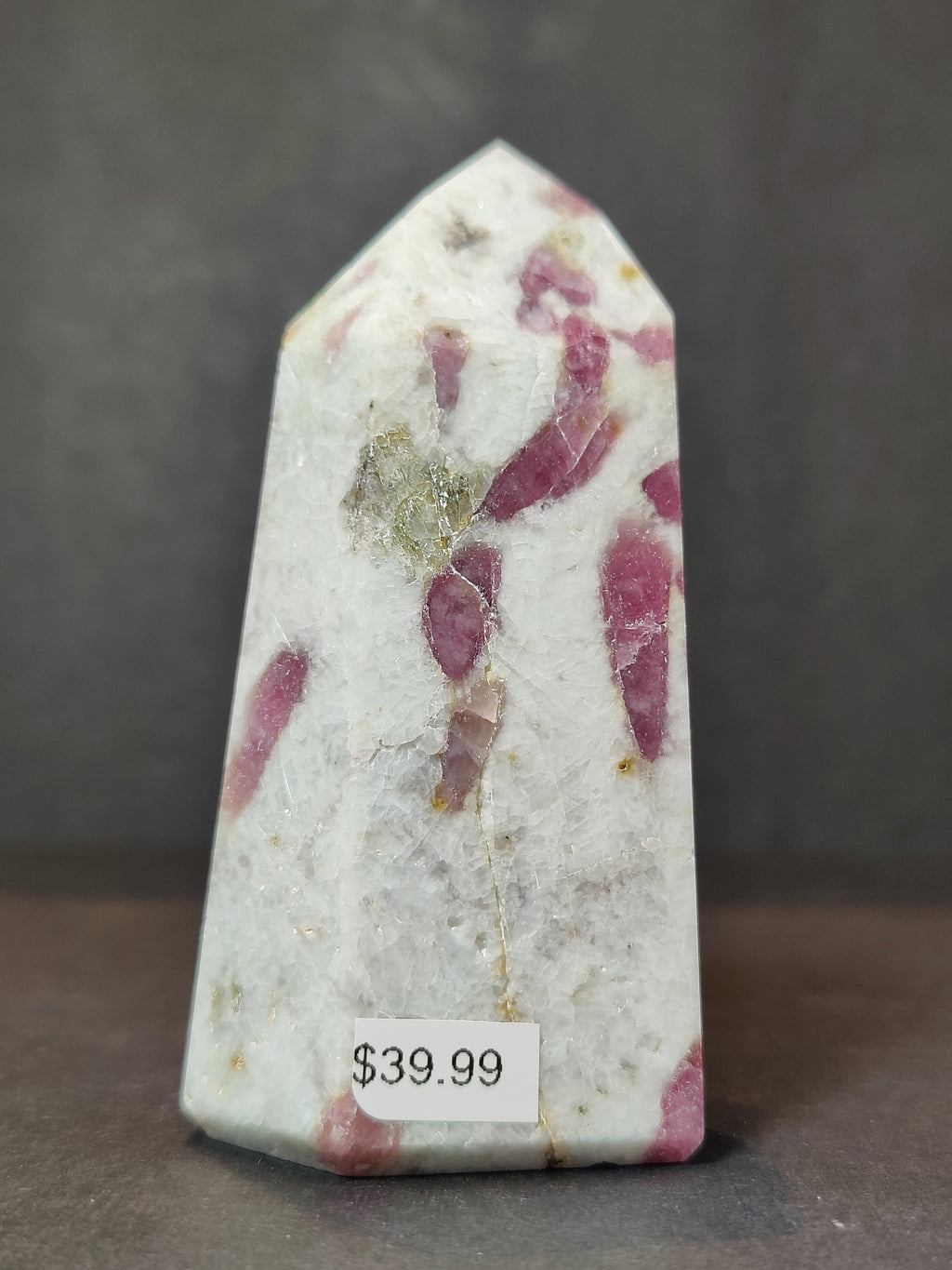 Rubellite (Pink Tourmaline) in Quartz Polished Obelisk Tower Sculpture