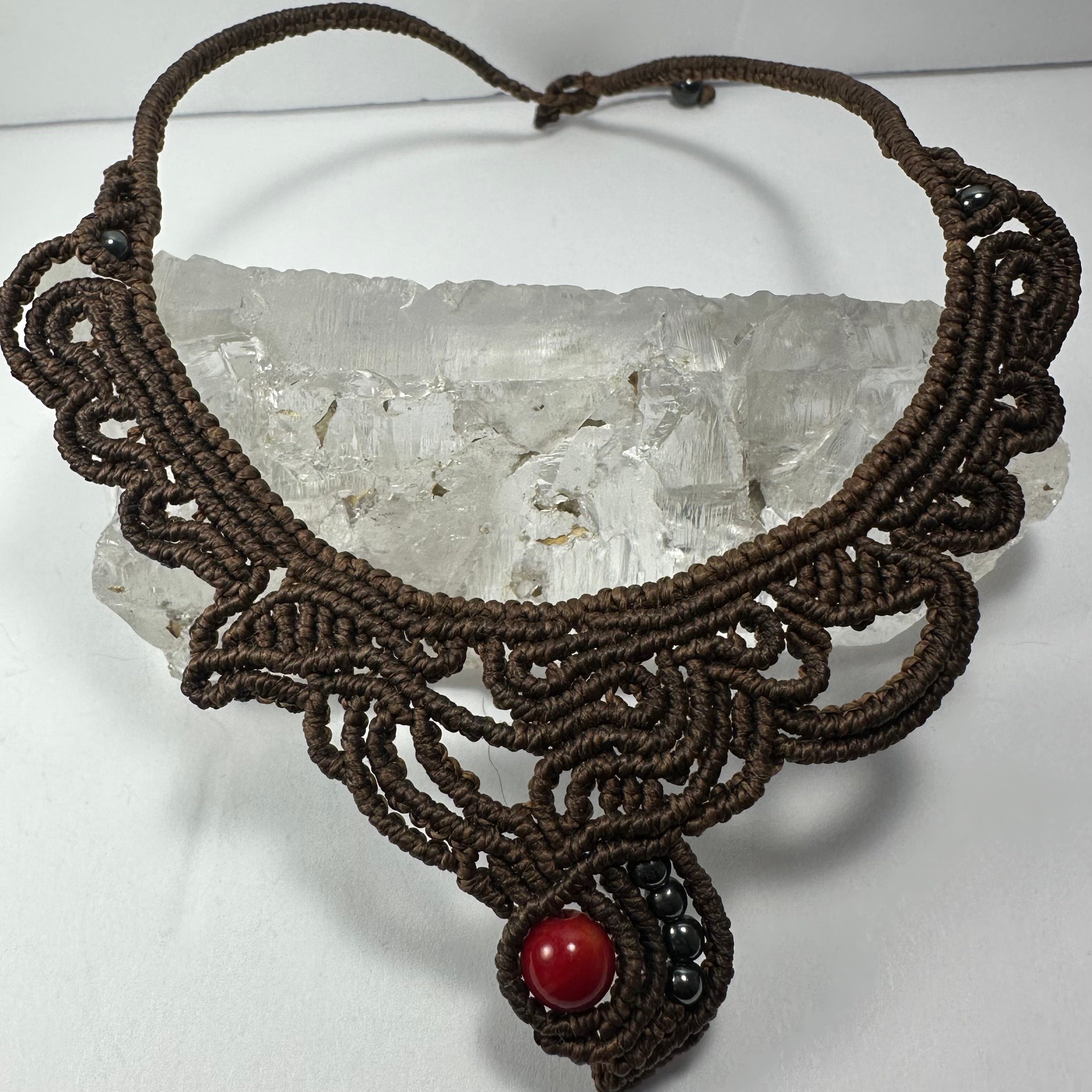 Handmade Macrame Choker with Coral Bead
