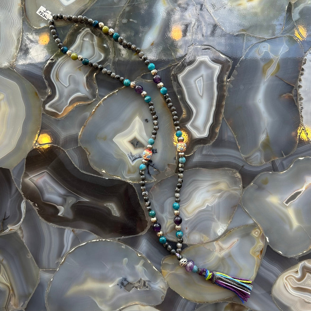 Larvikite Mala with Mixed Stone Beads